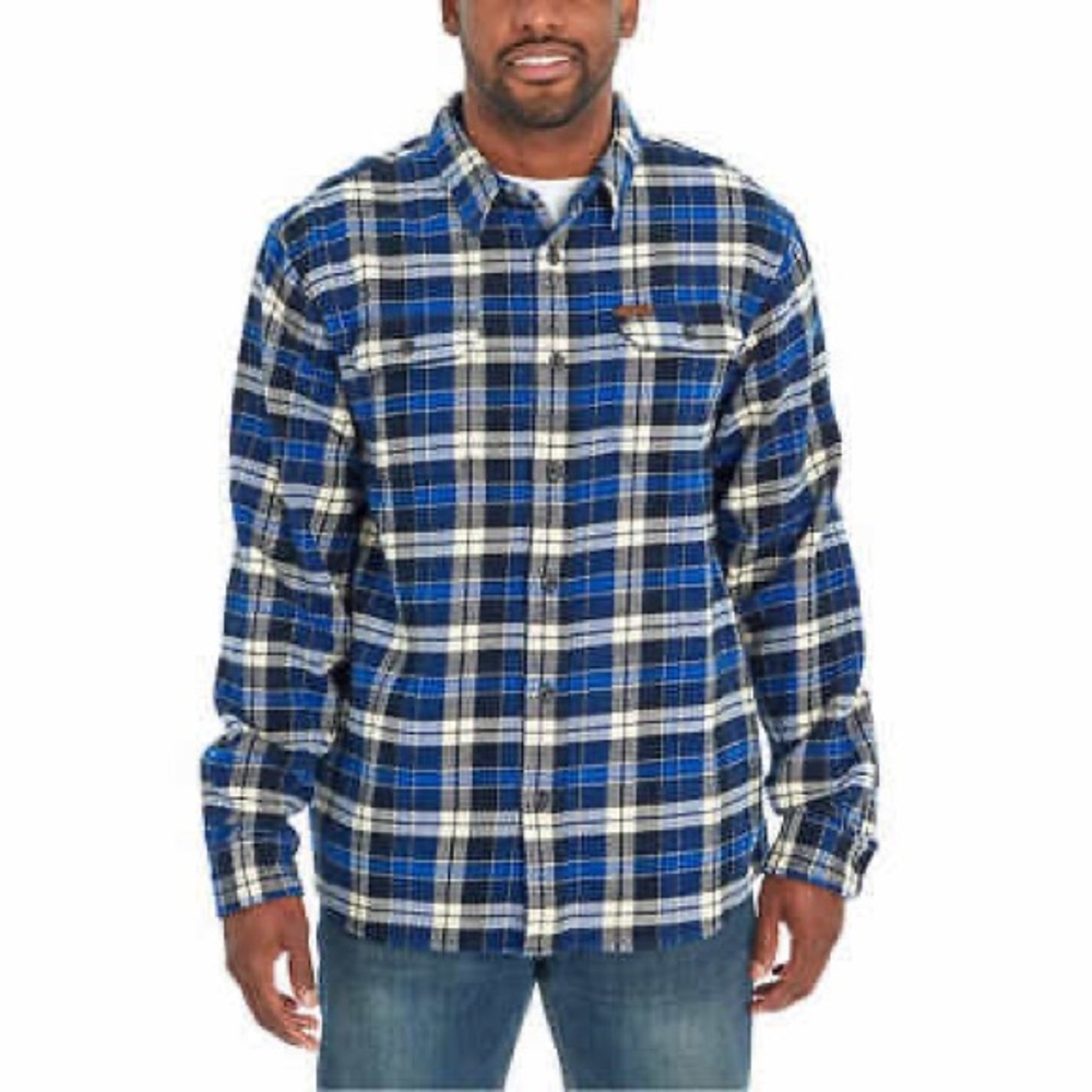 Orvis Soft Flannel Blue, Black and White Long Sleeve Plaid Shirt SZ L Outdoorsy
